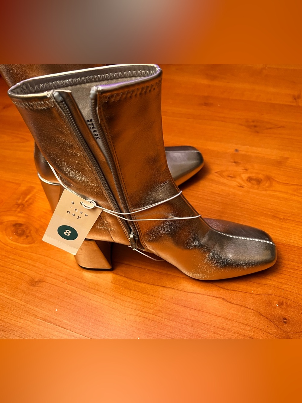 a new day Metallic Silver Ankle Boots with Block Heel